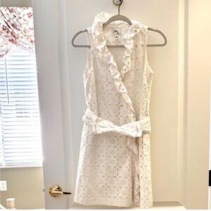 Milly White Eyelet Floral Tie-Front Dress